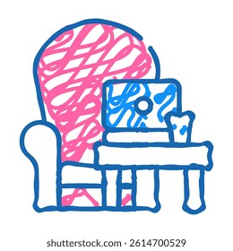 working on couch doodle icon sketch vector. working on couch sign. isolated symbol illustration