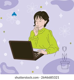 Working on laptop computer, professional and worker on computer.