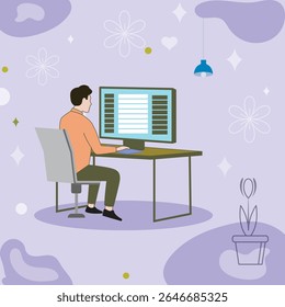 Working on laptop computer, professional and worker on computer.