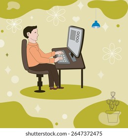 Working on laptop computer, professional and worker on computer.