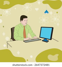 Working on laptop computer, professional and worker on computer.