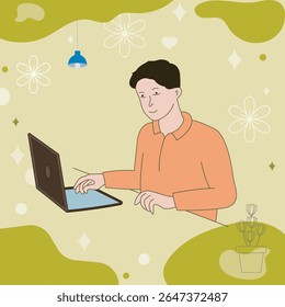 Working on laptop computer, professional and worker on computer.