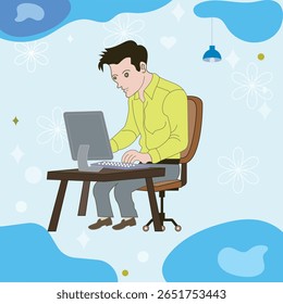 Working on laptop computer, professional and worker on computer.