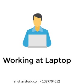 Working on laptop flat icon design 