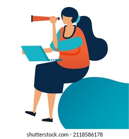 Working on a laptop flat illustration vector