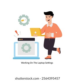 Working On The Laptop Settings  concept vector illustration. Database isolated On white Background.      