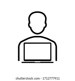 working on laptop vector line icon. User illustration sign. person symbol. man logo.
