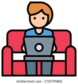 Trabajar en el sofá, trabajar desde la ilustración del vector de casa