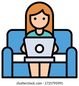 Working on sofa, work from home vector illustration