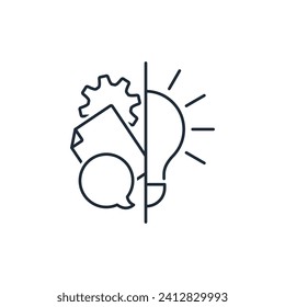 Working on a task. Find a solution. Create an idea. Vector linear icon isolated on white background.