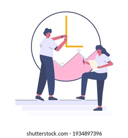 Working on time web template, cartoon style Screen web template for mobile phone, landing page, template, UI, web, mobile app, poster, banner, flat Vector illustration