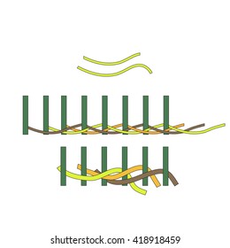 working on a wicker basket. willow basket, process Basketry. Vector illustration
