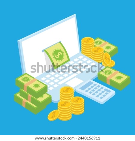 Working online to Earn Money with a Laptop Work From Home Illustration Design