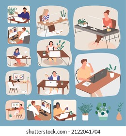Working online freelance online inside home quarantine from coronavirus vector.cartoon character.