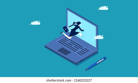 Working online. Join a meeting via a laptop computer. business concept vector 