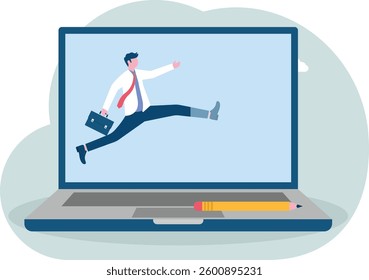 Working online. Join a meeting via a laptop computer. business concept vector

