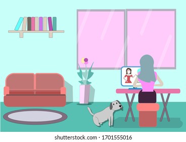 Working online, refraining from outing to reduce the risk of contact with others during the Covid19, social distancing