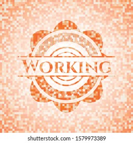 Working orange mosaic emblem with background