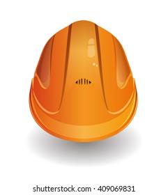 Working orange (yellow) helmet, hard hat logo icon. Realistic vector illustration isolated on white background