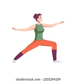 Working out and doing exercises for strengthening body and keeping fit. Isolated woman at home or gym growing muscles sports program. Vector in flat cartoon style