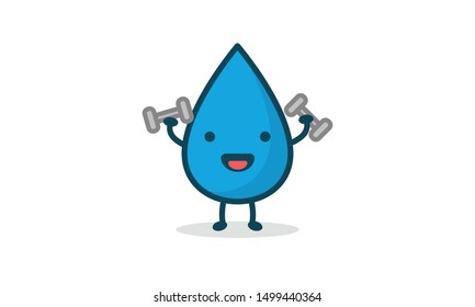 Working Out Exercising Happy Smiling Water Drop with Dumbbells 