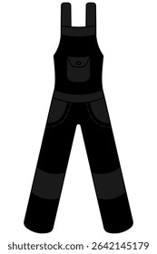 Working overalls. Silhouette. Work clothes with pockets for gardening. Vector illustration. Isolated white background. Flat style. Idea for web design.