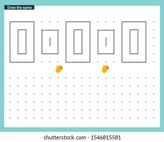 Working page for kids. Educational games for practicing motor skills. Repeat pattern. Worksheet for kindergarten and preschool. Vector illustration
