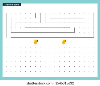 Working page for kids. Educational games for practicing motor skills. Repeat pattern. Worksheet for kindergarten and preschool. Vector illustration