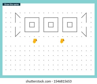 Working page for kids. Educational games for practicing motor skills. Repeat pattern. Worksheet for kindergarten and preschool. Vector illustration