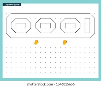 Working page for kids. Educational games for practicing motor skills. Repeat pattern. Worksheet for kindergarten and preschool. Vector illustration