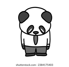 Working panda character bowing his head.