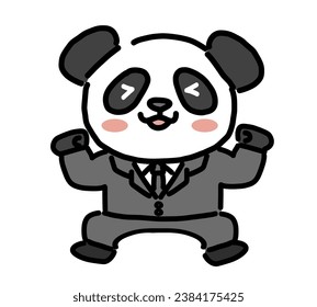 A working panda character smiling and doing a fist pump.