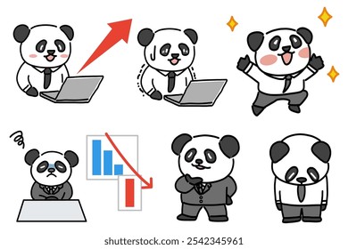 Conjunto de ilustración deforme de panda de trabajo.