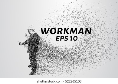 Working of the particles. Working in a helmet consists of circles and points. Vector illustration.