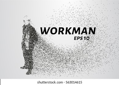 Working of the particles. Working in a helmet that consists of points and circles. Vector illustration.