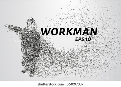 Working of the particles. Working in a helmet that consists of points and circles. Vector illustration.