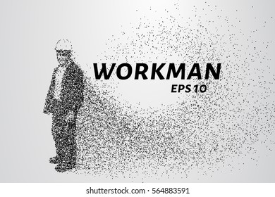 Working of the particles. Working in a helmet that consists of points and circles. Vector illustration.
