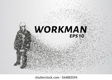 Working of the particles. Working in a helmet that consists of points and circles. Vector illustration