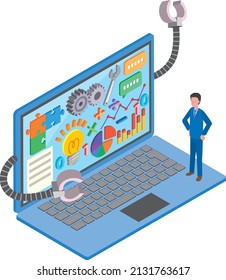 Working PC and office worker male