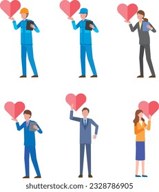 Working people with heart marks