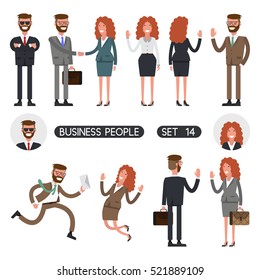Working people on white background. Vector illustration. Different movements. Create a scene. Business people set 14.