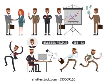 Working people on white background. Vector illustration. Different movements. Create a scene. Business people set 43.