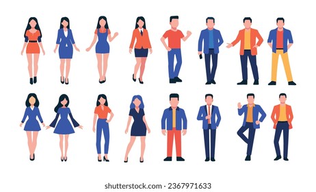 Working people set collection modern flat vector illustration, business men and business women character full body icon graphic element for banner, greeting card, poster, advertising, web, etc