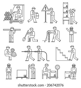 working people in workshop, construction site, cargo industry, line theme