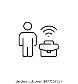 Working person, briefcase and wi-fi symbol. Business travel, personal mobility and digital nomads. Pixel perfect icon