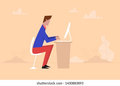 Working Person on Computer Illustration Vector 