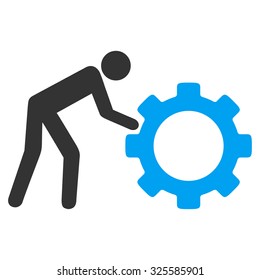 Working Person vector icon. Style is bicolor flat symbol, blue and gray colors, rounded angles, white background.