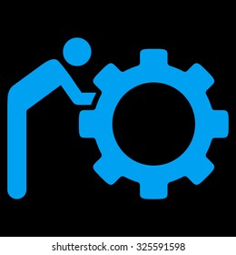 Working Person vector icon. Style is flat symbol, blue color, rounded angles, black background.