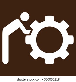 Working Person vector icon. Style is flat symbol, white color, rounded angles, brown background.