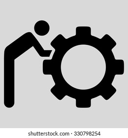 Working Person vector icon. Style is flat symbol, black color, rounded angles, light gray background.